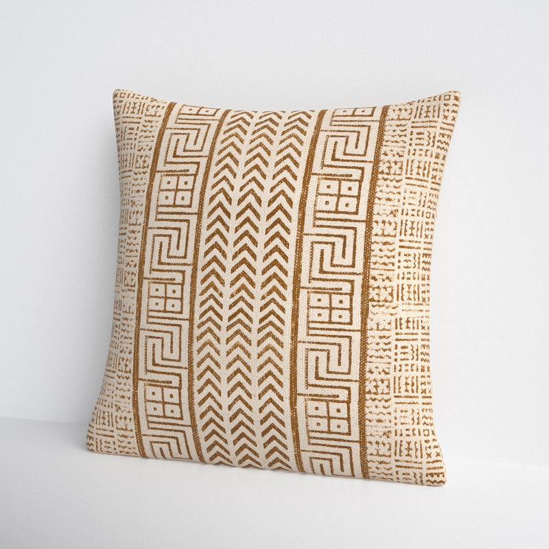 Zetta Geometric Cotton Throw Pillow, Beige/Camel, Polyester/Polyfill, 20" x 20"