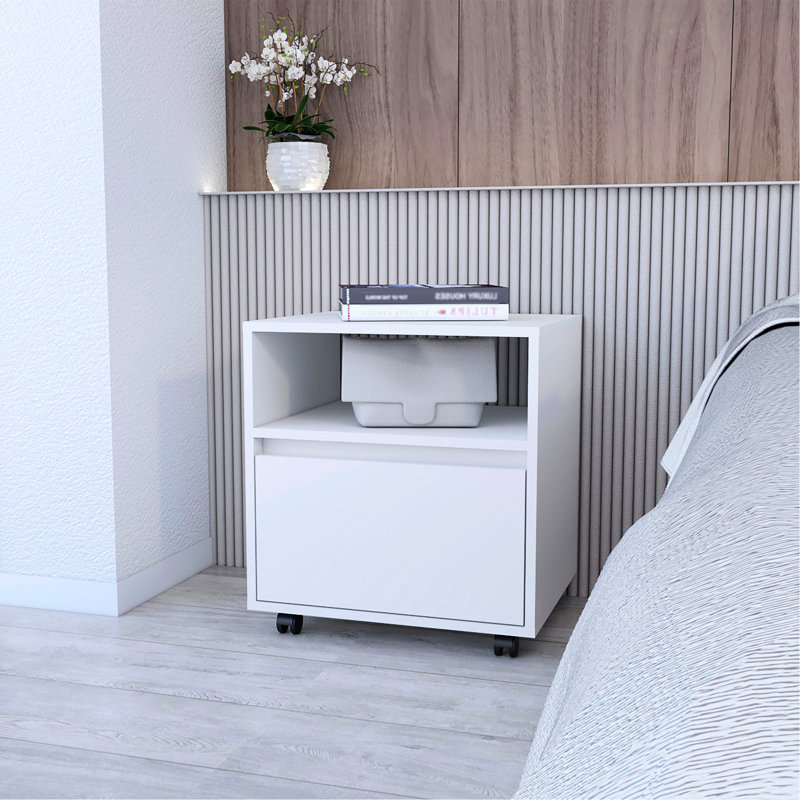 Table de chevet de chambre à coucher avec 1 tiroir et en blanc - Maximisez le style 1 de la mobilité sans effort pour l'organisation