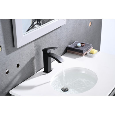 Waterfall Spout Bathroom Sink Faucet In Matte Black - Single Handle With Pop-Up Drain  Overflow Merged  Stainless Steel For Stable Performance And Easy Installation Work Finish Present