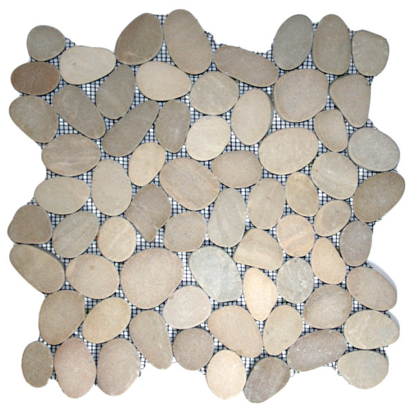 Yangtze Tan Random Natural Stone Mosaic Tile Smooth Pebble Waterproof Indoor Use - 1 Sq. Ft.