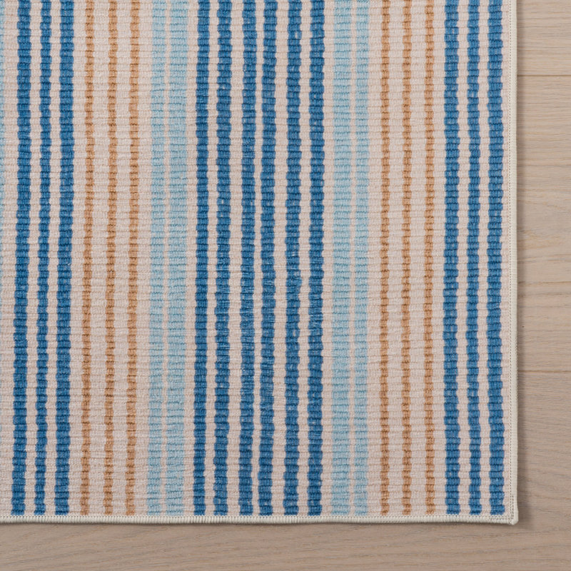 Tyne Coastal Striped Machine Printed Washable Rug, Rectangle 7'6" x 9'6"