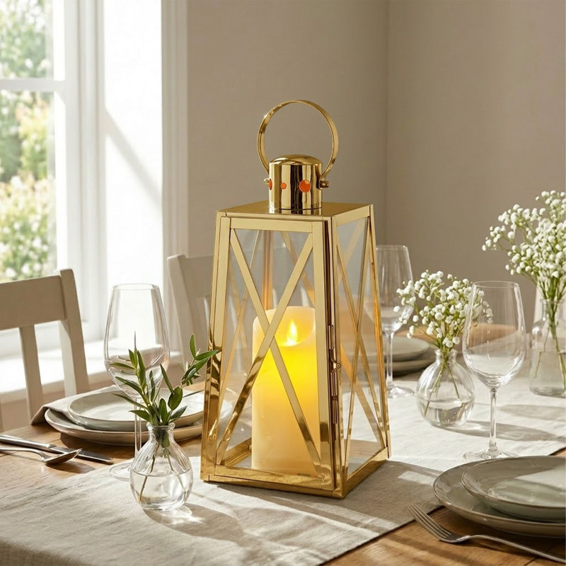  12'' H Stainless Steel Decorative Lantern (Gold), Gold
