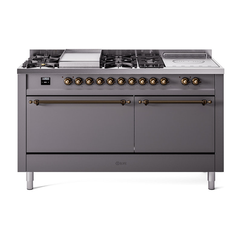 ILVE Nostalgie II, cuisinière à double combustible de 60 po, 7 brûleurs, plaque chauffante, surface de cuisson française