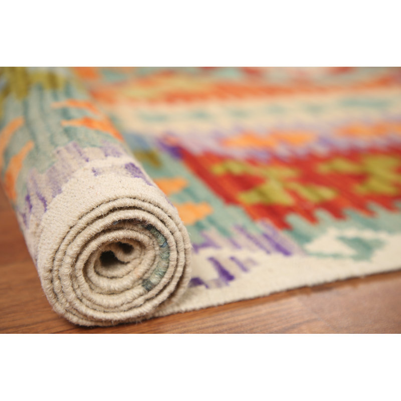 Tapis géométrique en laine Kilim 8 x 11
