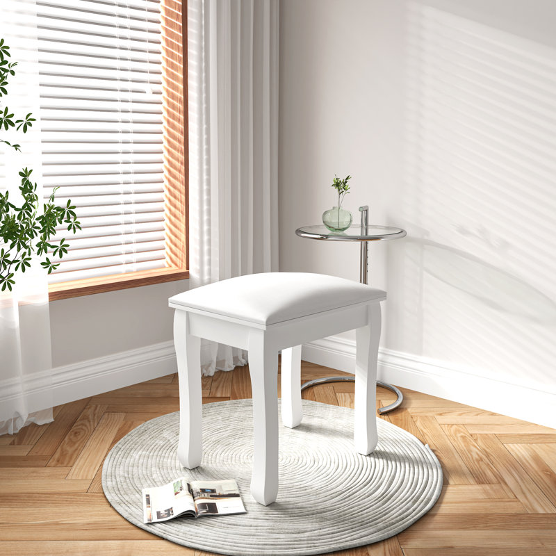Laurel Foundry Modern Farmhouse Vanity PU Leather Stool with Solid Wood  Legs | Wayfair