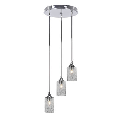 Thora 3 Light Stem Hung Cluster Pendalier With 4" Smoke Bubble Glass