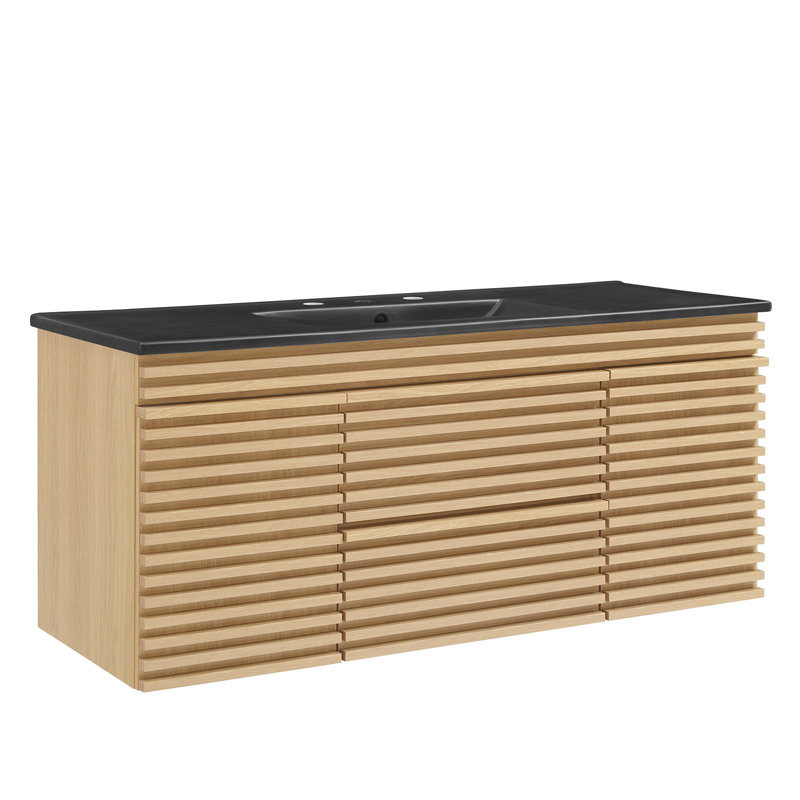 Modway Render 48" Wall-Mount Bathroom Vanity, Black, Oak