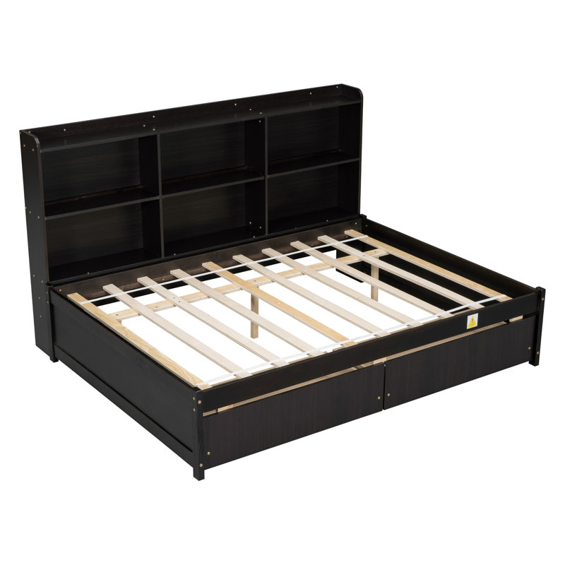 Bed with Side Bookcase, Drawers, Full/Double