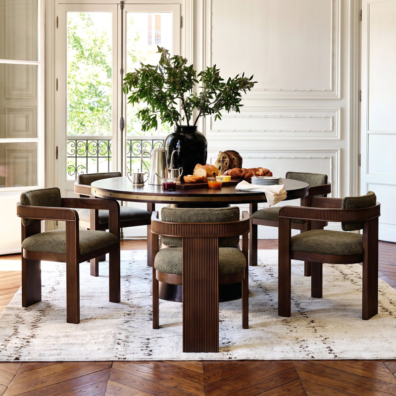 Fauteuil de salle à manger Lyddia de style néoclassique moderne, rembourré, avec structure en bois cannelé, largeur 60 cm (23,5 po).