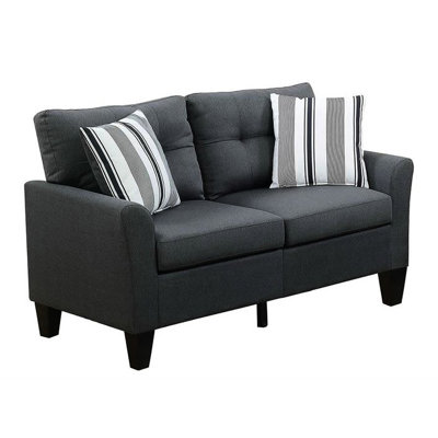 Polyfibre gris anthracite brillant 2 pièces - et avec structure en pin massif, base en contreplaqué, dossier, coussins à rayures, pieds en bois pour le panneau de base de l'ameublement du salon, espace pour les coussins