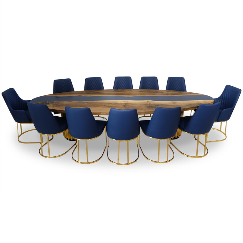 Walnut Oval Metal Base Dining Table, H76 x L275 x W143cm