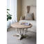 Table basse ronde en bois avec finition blanche patinée et pieds à volutes