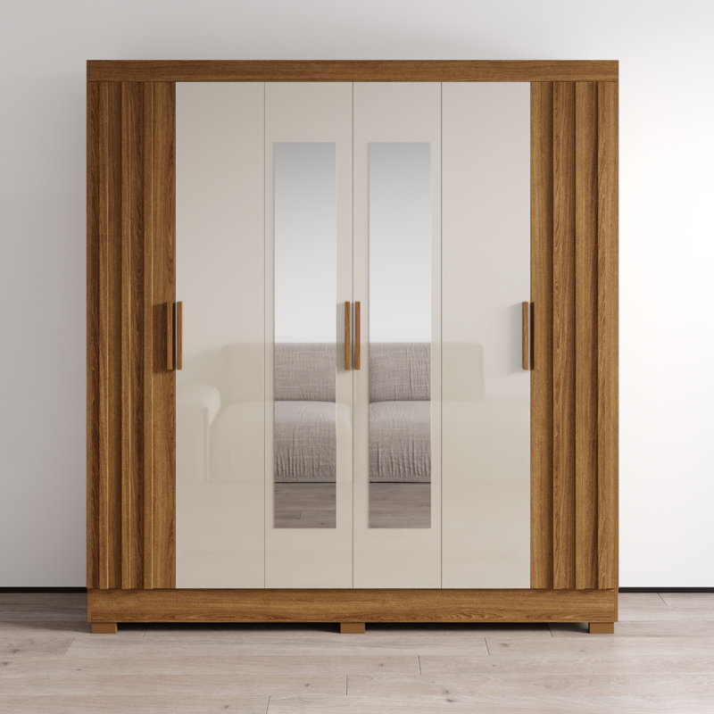 Armoire blanche avec miroir 76,8 "Valencia, Naturel / blanc