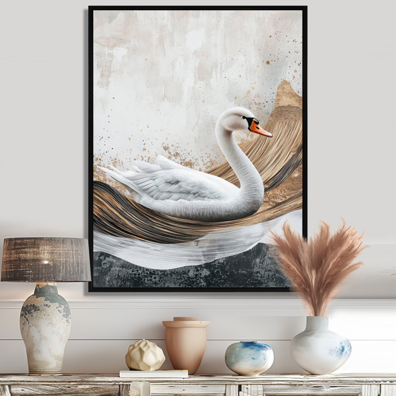 Marble Dance Of The Swan I - Swans, art mural sur toile, Noir, Impression encadrée sans passe-partout, H 20 po x l 12 po