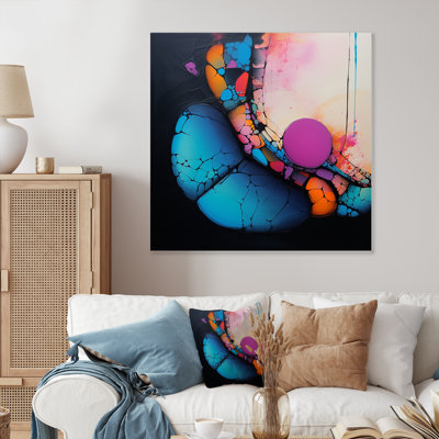 Blue And Pink Cubist Ink Expression II - Fractal Metal Wall Art Print