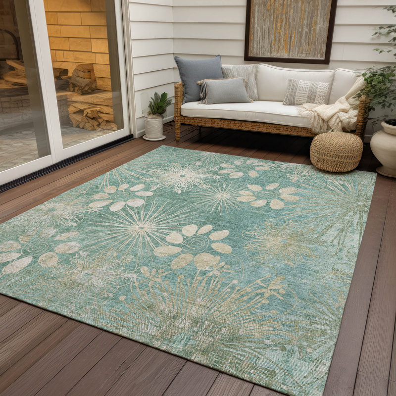 Machine Washable Indoor/Outdoor Kaczor ACN2225 Floral Rug, Rectangle 10' x 14'