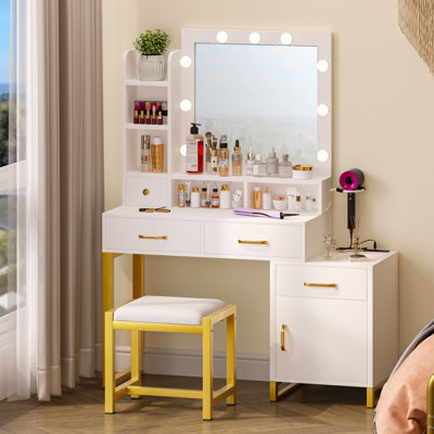 Venette Vanity with Built-In Outlets and Lighted Mirror by Latitude Run