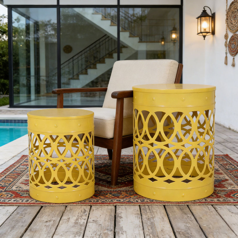 Table de bout d'extérieur en métal, Jaune, 2