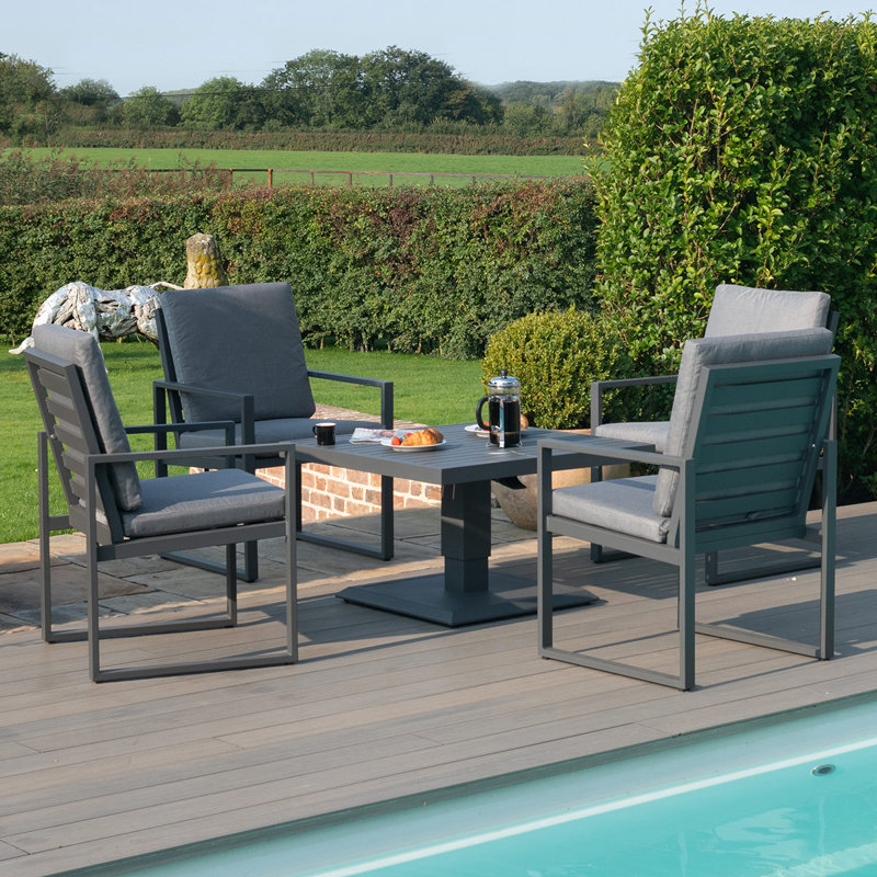 Faiha 4 Seat Square Aluminium Dining Set - with Rising Table - White, Grey