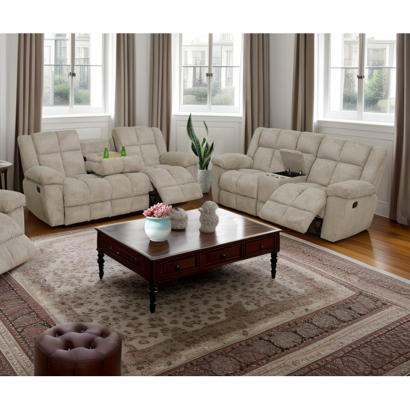 Ensemble de canapé et causeuse 2 pièces, Velours côtelé beige