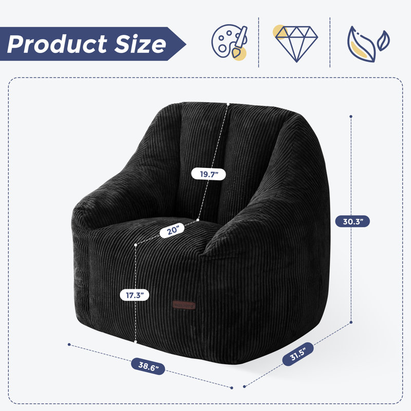 Fauteuil à billes en velours côtelé Corduroy, Black-Corduroy