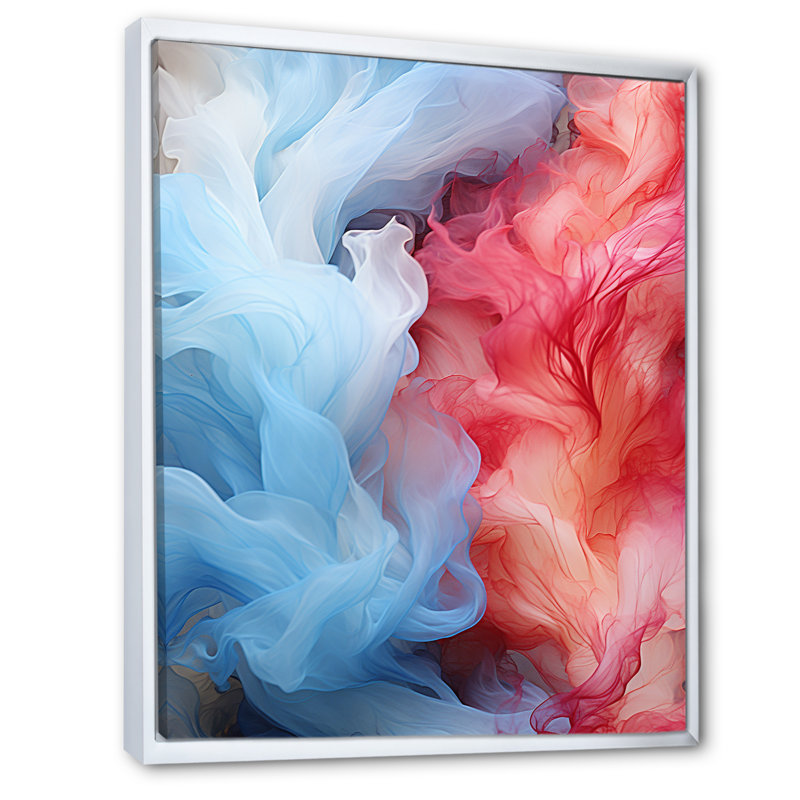 Encre liquide en rouge et bleu, H 40 po x l 30 po x P 1,5 po, Cadre flottant blanc