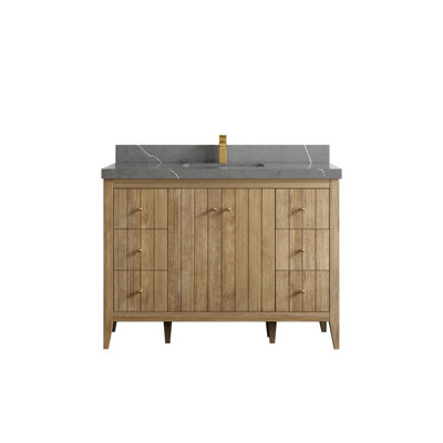 Teck 48 po Atlanta X P 22 po Meuble-lavabo simple en D gris délavé avec comptoir en quartz ou en marbre