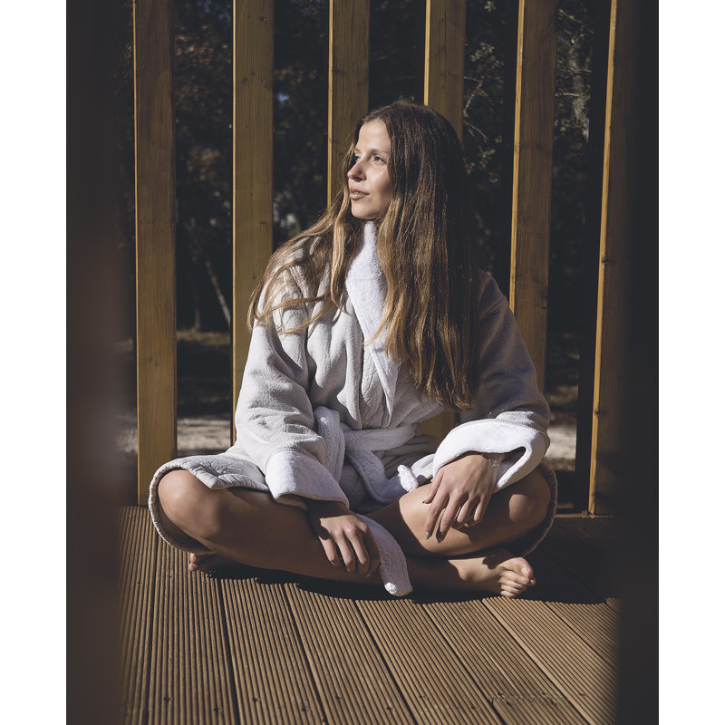 Cotton Blend Terry Cloth Bathrobe, White, S