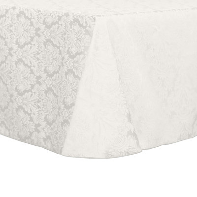 Ultimate Textile Damask Saxony Oval Tablecloth - Scroll Jacquard Design, White