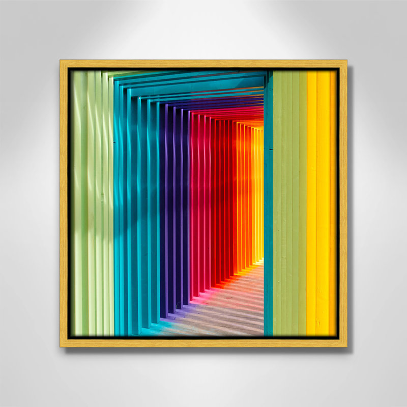 «Colorful Passage I» par Robert Katzki, H 13,5 po x l 13,5 po x P 2 po, Cadre flottant doré