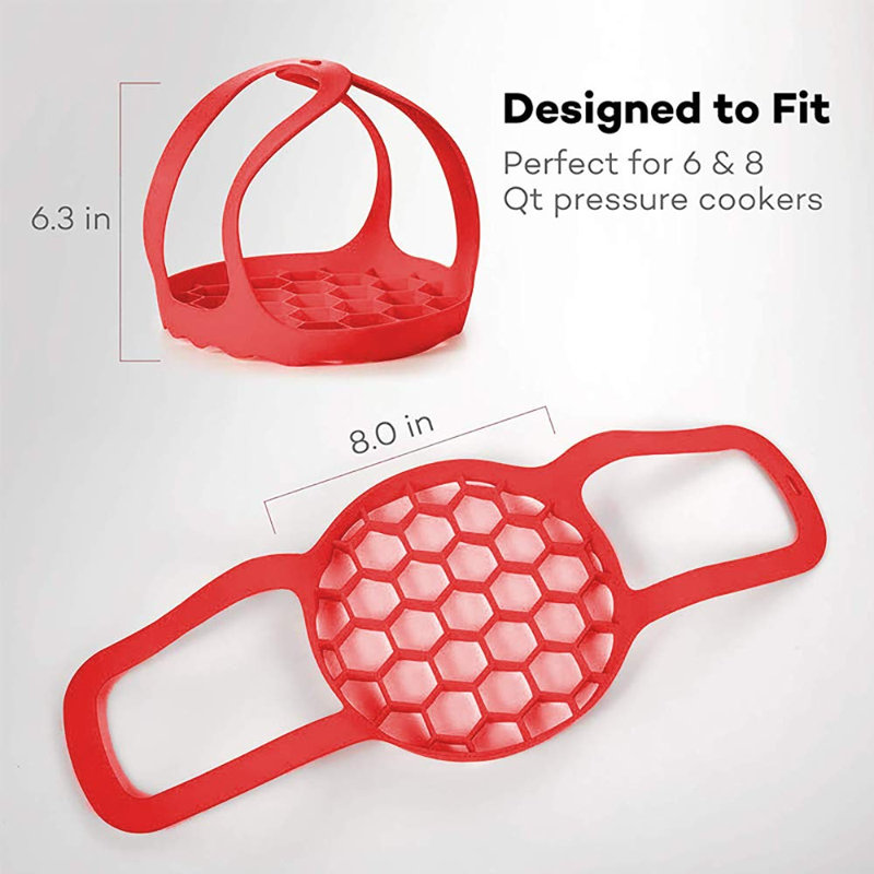 Panier pour cuiseur à vapeur, friteuse pour autocuiseur, friteuse en silicone pour casserole instantanée de 6 pte / 8 pte, support pour cuiseur à cuisson anti-brûlure multi-fonctions pour cuiseur à vapeur, support à œuf en silicone sans BPA, (rouge)