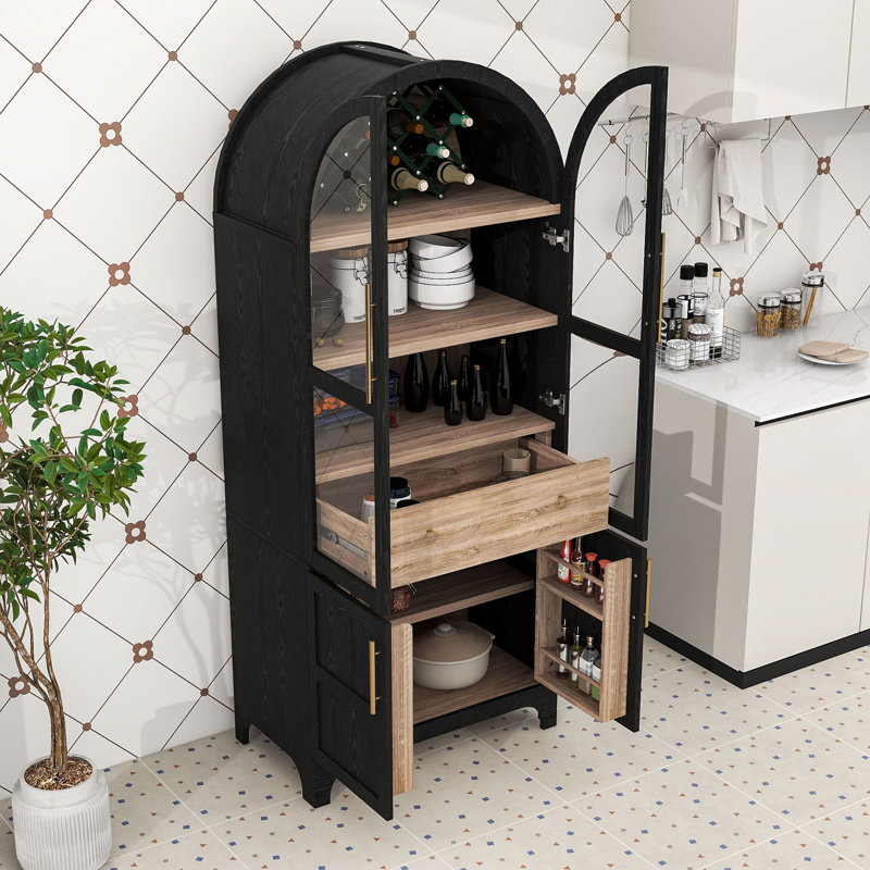 Garde-manger arqué avec tablettes réglables et tiroir, Noir