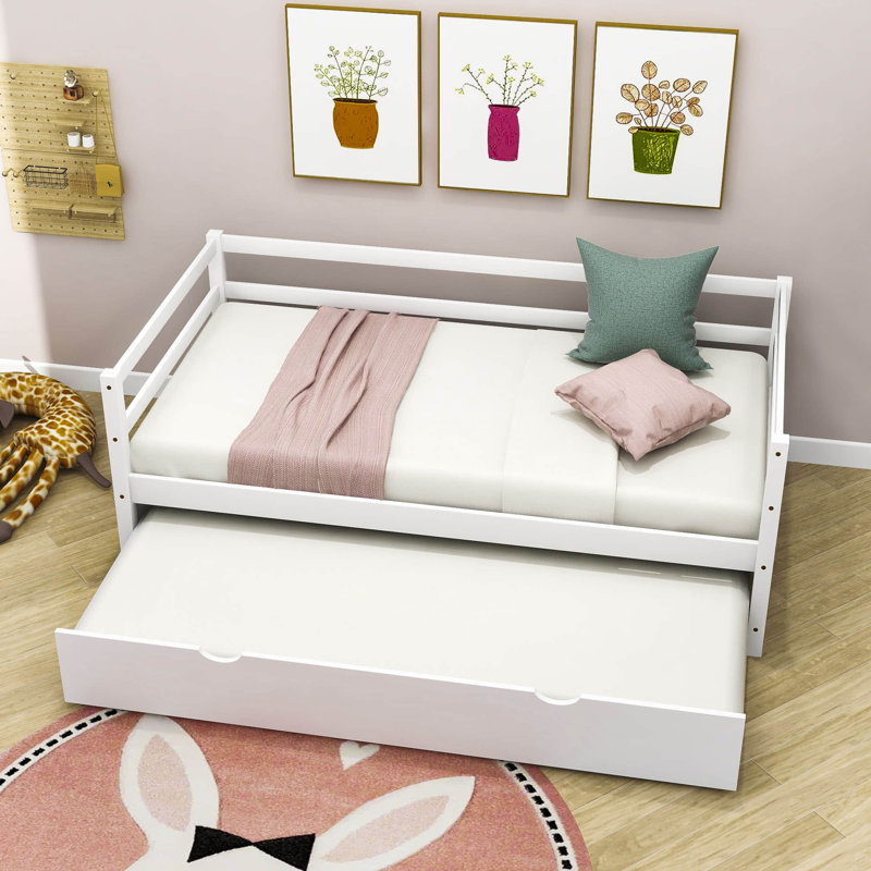 Twin Wooden Daybed with Twin Size Trundle, White