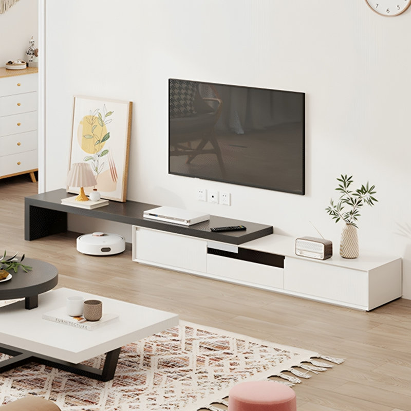 Simple Style Adjustable Solid Wood TV Stand, 70.86", Black/White