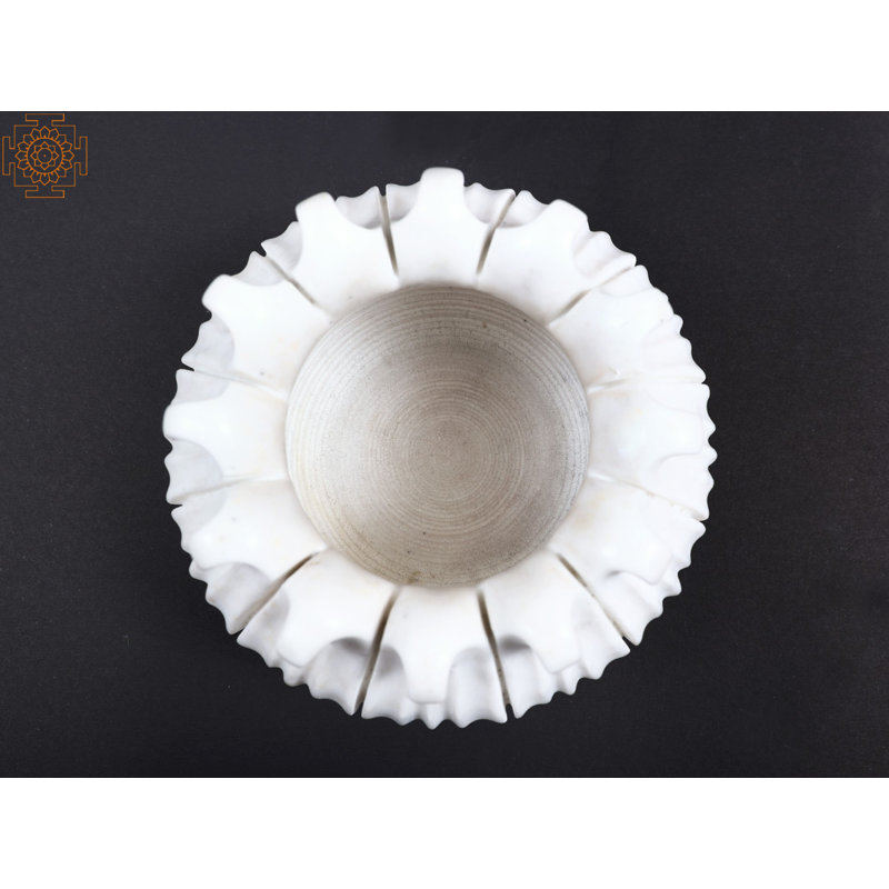 7" White Marble Flower Vase - Fluted Handcrafted Decorative Vase for Living Room or Tabletop Display