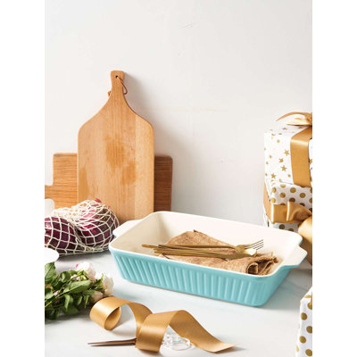 Plat de cuisson rectangulaire en céramique de 13 pouces de profondeur, grande casserole avec poignées