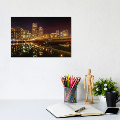 Boston Harborwalk Nightscape by Melanie Viola - Wrapped Canvas Print