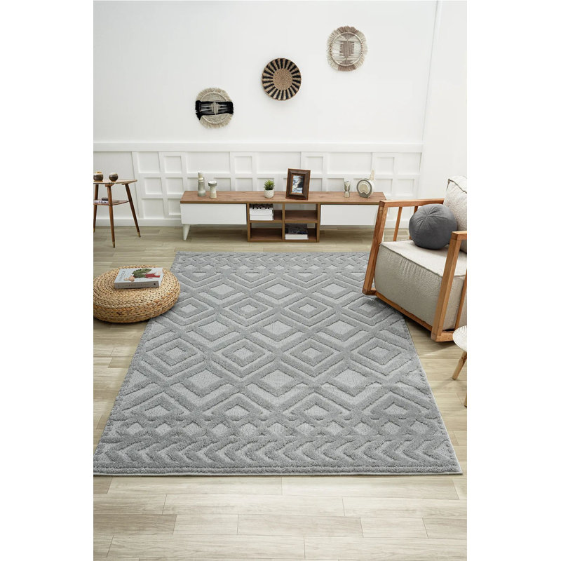 Luxurious Grey Area Rug, 7.9 x 11.2 Feet | 100% Polypropylene, Machine Woven, 1.7 cm Pile Height | Non-Slip Dot Underside, Antibacterial | Perfect for Living Room, Bedroom, and Dining Areas, Easy to Maintain
