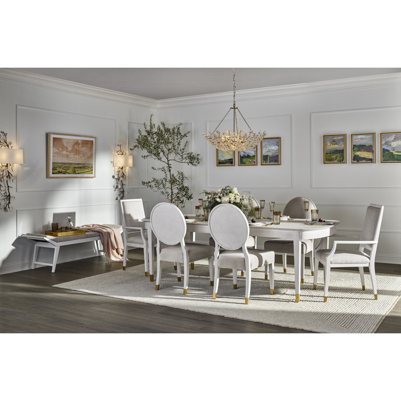 White Wood Extendable Rectangular Dining Table with Gold Accents