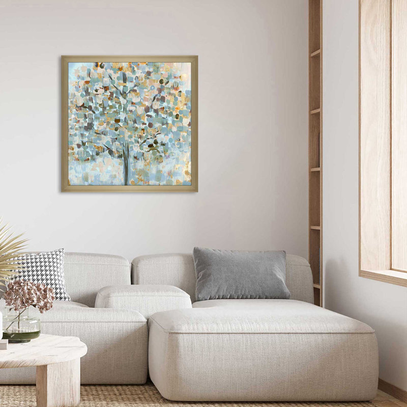 «Mosaic Tree» par Susan Jill - Peinture, L 25,5 po x H 25,5 po, Encadrement brun