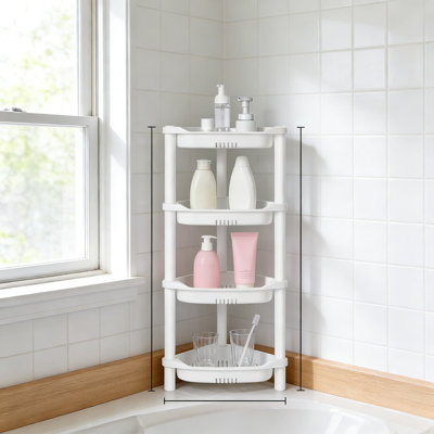 Organisateur de panier de douche à 4 niveaux avec trous de drainage, étagère de rangement en plastique antirouille pour shampooing et articles de bain essentiels, hauteur réglable