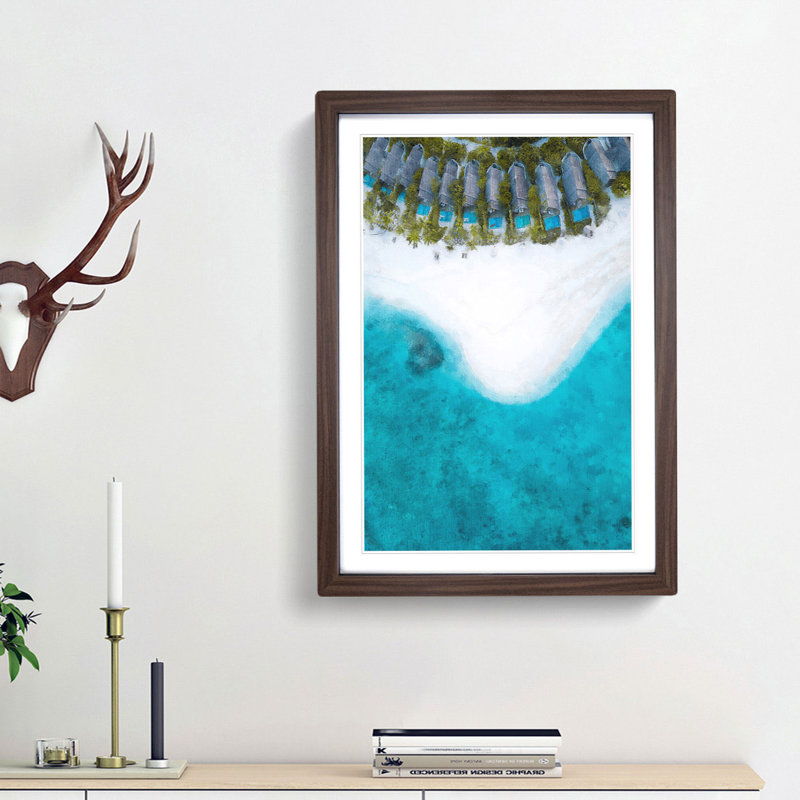 Fushifaru in the Maldives 1 Piece Single Picture Frame Painting on MDF, 87cm H x 62cm W x 2cm D, Walnut Framed