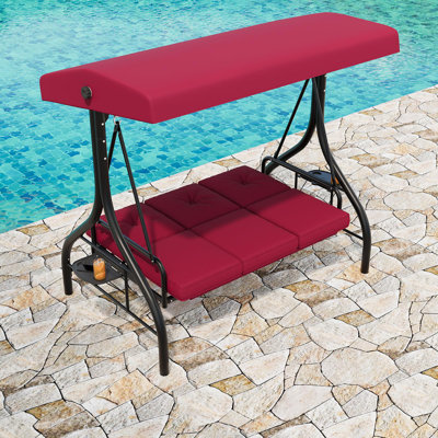 Balancelle d'extérieur pour 3 personnes - auvent réglable, lit convertible, coussins moelleux, porte-gobelets et plateau intégrés, structure en acier résistant aux intempéries - patio, jardin, porche