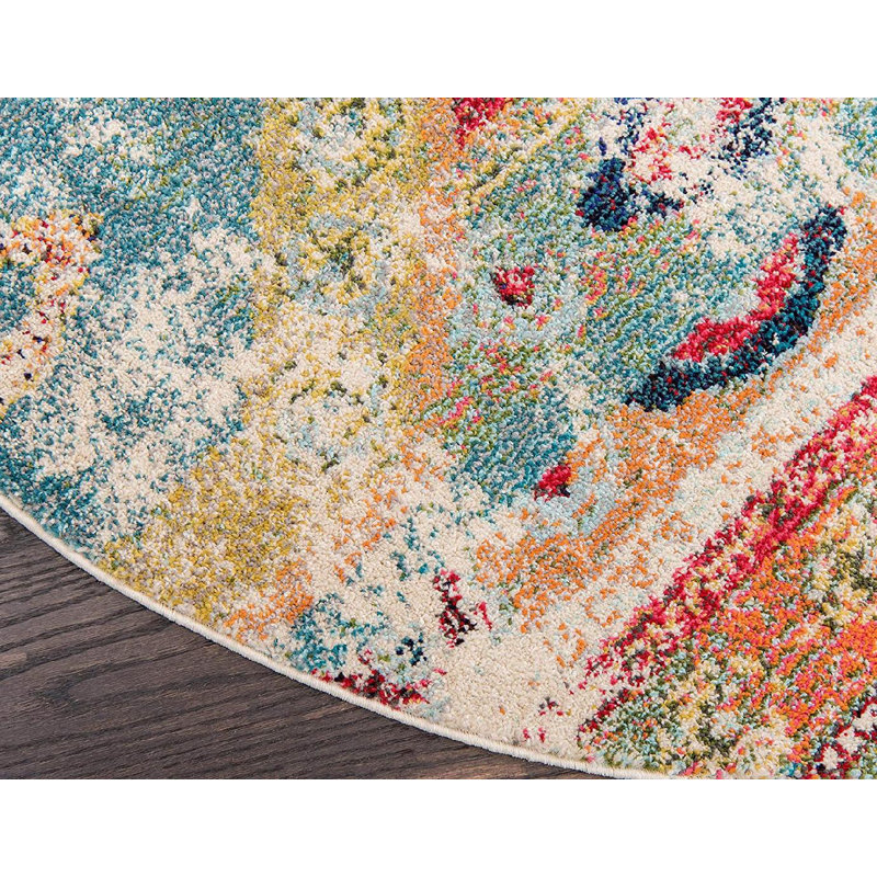 Newburyport Southwestern Area Rug, Round 8', Blue 