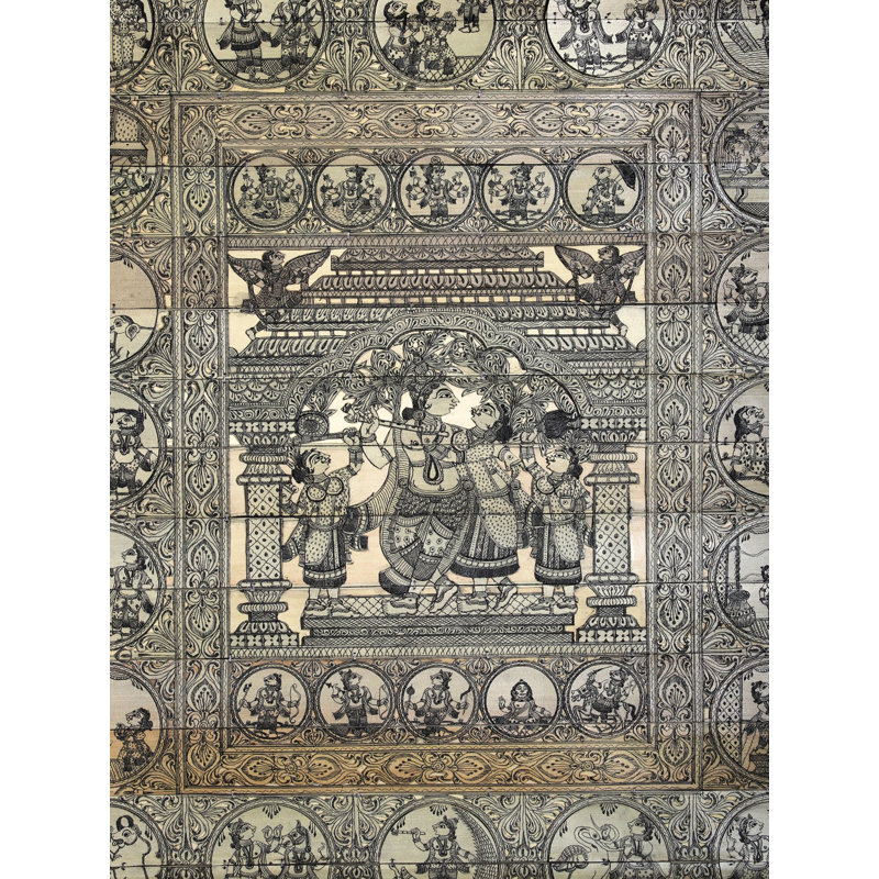 Radha Krishna At Center With Krishna Leela On Border