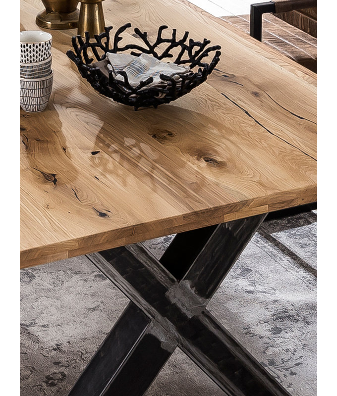 Irwin Oak Solid Wood Top Metal Base Dining Table, 75 cm H x 240 cm L x 100 cm W