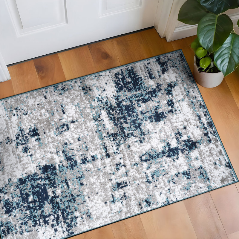 Tapis gris / bleu / ivoire Willington, Rectangle 2 pi 7 po x 4 pi