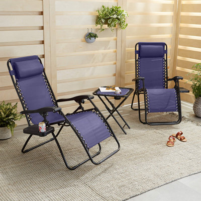 Zero Gravity Chair With Side Table, Set Of 2, Blue