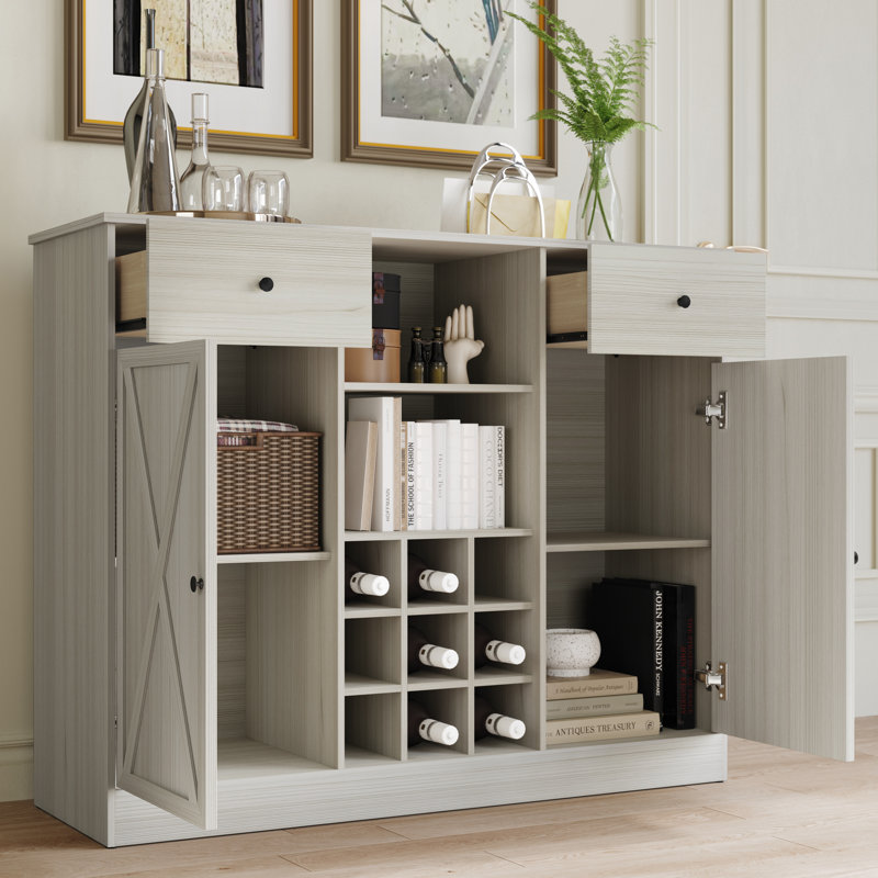 Sideboard In Natural Oak, Light Grey
