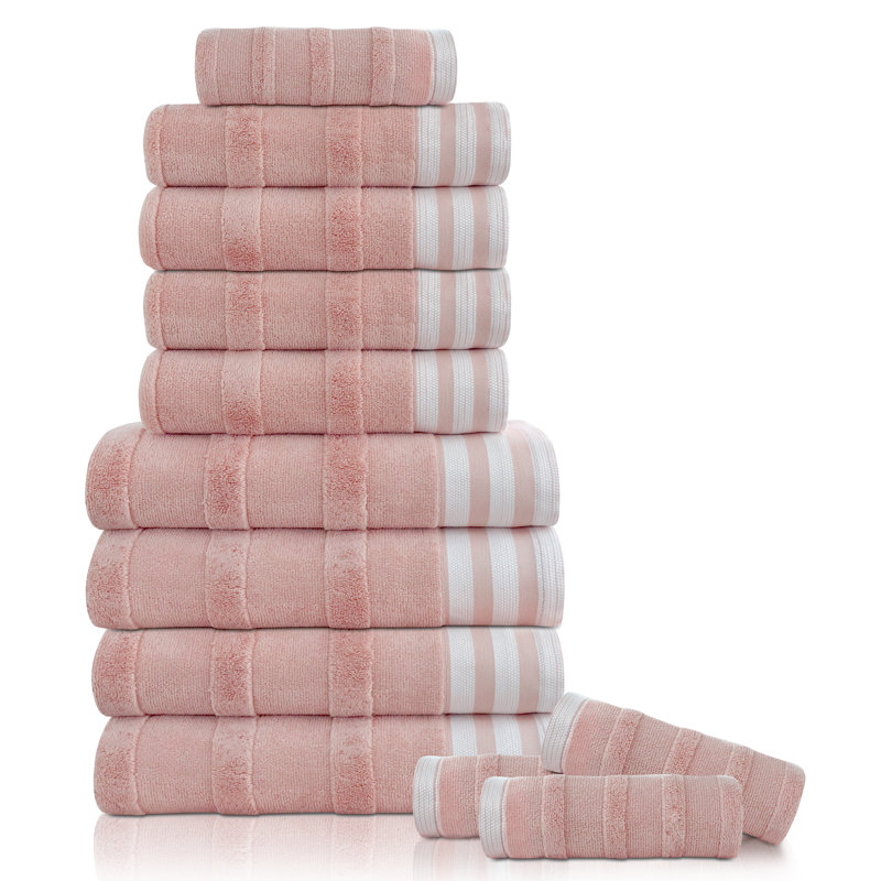 Kathy Ireland 12-Piece Jacquard Stripe Kyoto Towel Set, 12 Piece Towel Set, Coral